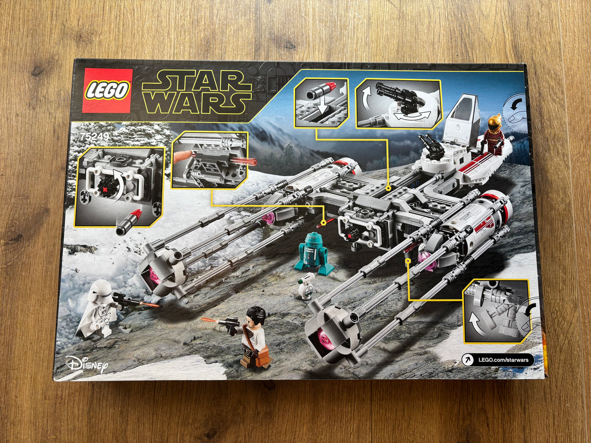 LEGO Star Wars set box featuring a snowspeeder on a rocky desert planet. 